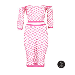 Ouch! Glow Bustier et Robe Filet Épaules dénudées Rose Fluo
